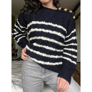 Anthropologie Autres Filles Womens S Striped Chunky Knit Sweater Navy White